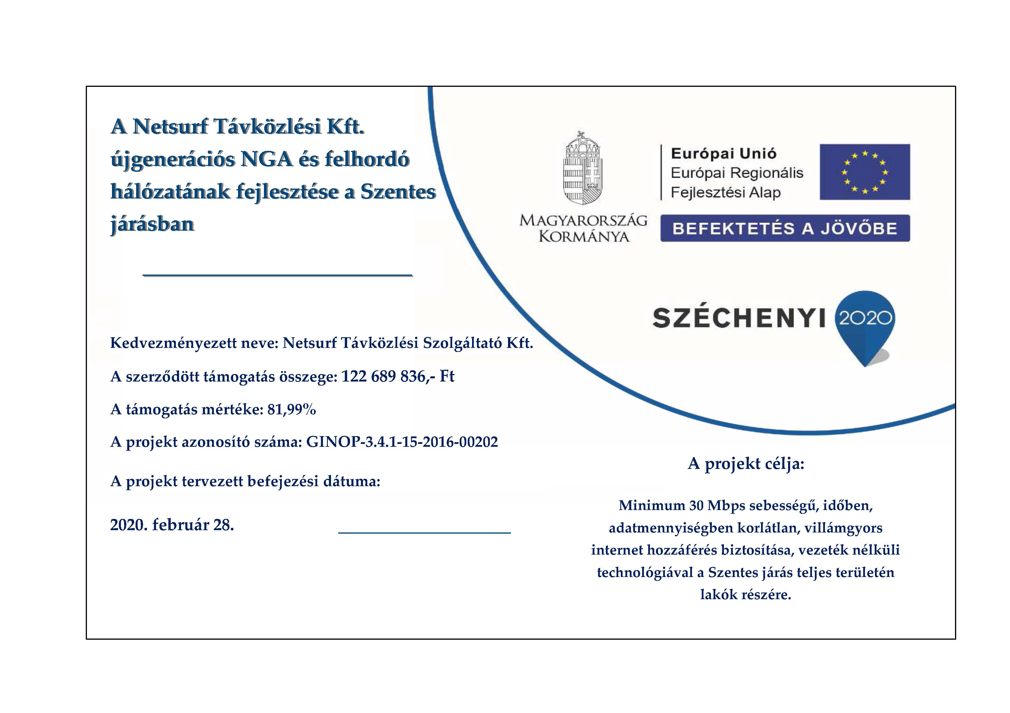 Széchenyi 2020 projekt információs tábla